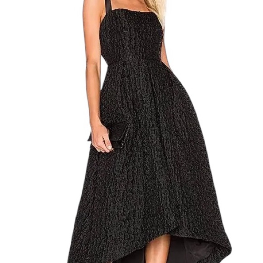 NWOT Cynthia Rowley Black High-Low Crinkle
Textured Jacquard Dress